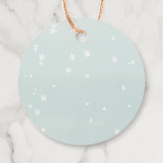 水の色クリスマスツリー赤ちゃんシャワーメッセージカード フェイバータグ (裏面)