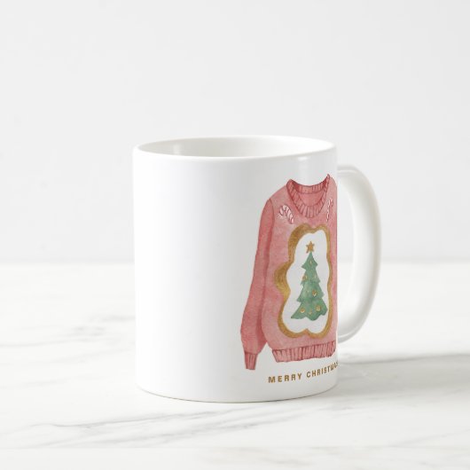 水の色クリスマスツリー醜いセーターホリデー コーヒーマグカップ (正面右)