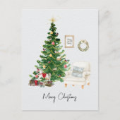 水の色クリスマスツリー&ソファ椅子クリスマス シーズンポストカード (正面)
