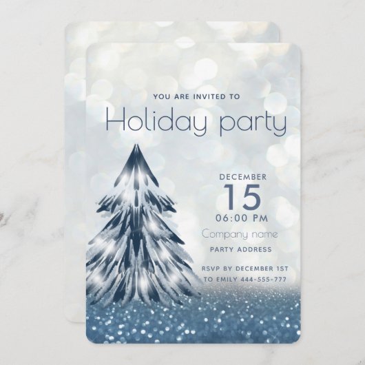 水の色クリスマスツリー《写真》ぼけ味休日の会社 招待状 (正面/裏面)