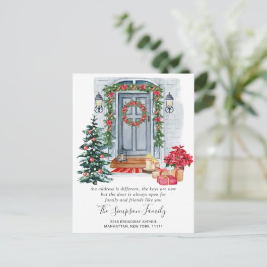 水の色クリスマスドアの動きのお知らせ ポストカード (スタンド正面)