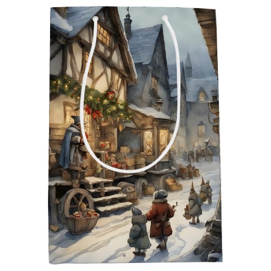 水の色クリスマスビレッジ ミディアムペーパーバッグ (正面)