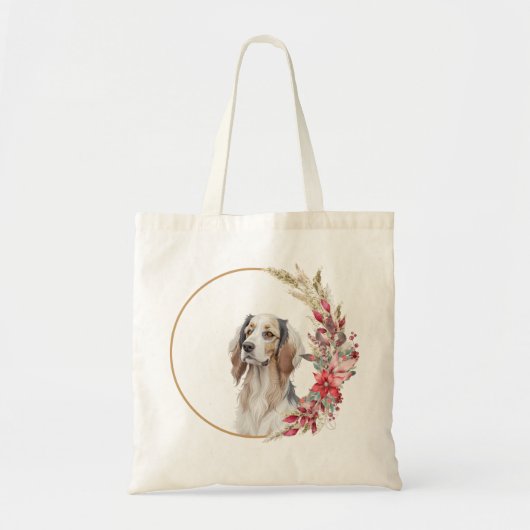 水の色クリスマスフローラドッグデザイン トートバッグ (正面)