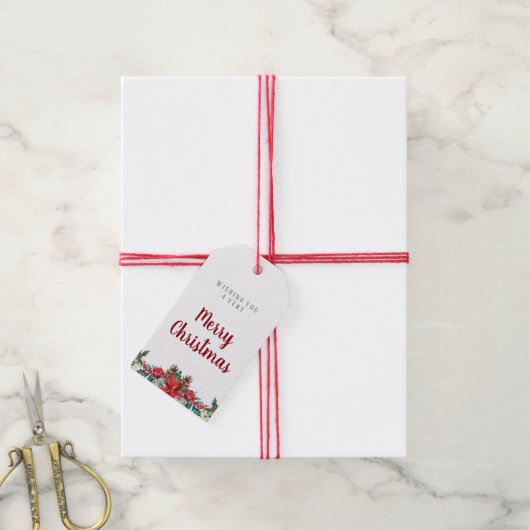 水の色クリスマスプレゼントラベル |冬の赤い花 ギフトタグ (より糸付き)