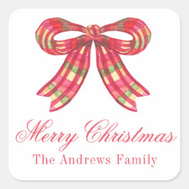 水の色クリスマスプレッドボウ スクエアシール