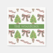 水の色クリスマスプレッドボウ&トピアリー スタンダードカクテルナプキン (正面)