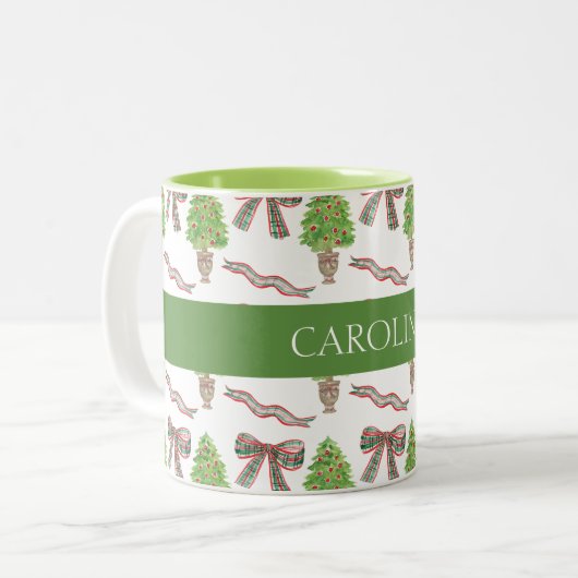 水の色クリスマスプレッドボウ&トピアリー ツートーンマグカップ (正面左)