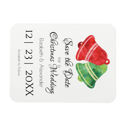 水の色クリスマスベル結婚ズ/日付を保存 マグネット (横)