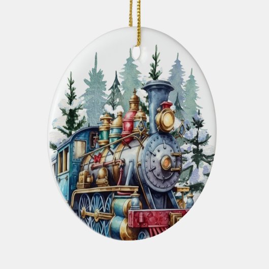 水の色クリスマスホリデートレインのメッセージを追加 セラミックオーナメント (右)