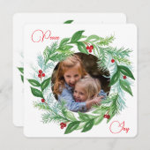 水の色クリスマスホリデーフォトリース平和 シーズンカード (正面/裏面)