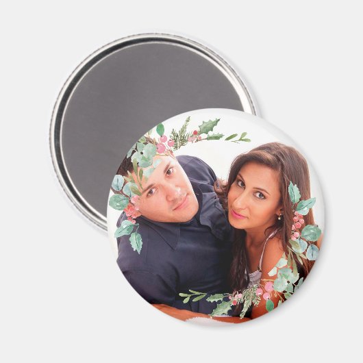 水の色クリスマスホリーすてきカップルの写真 マグネット (正面/裏面)
