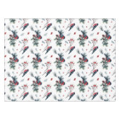 水の色クリスマスホリーとブルフィンチパターン テーブルクロス (正面(横))