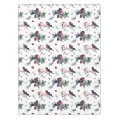 水の色クリスマスホリーとブルフィンチパターン テーブルクロス (正面)