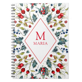 水の色クリスマスホリーモノグラム ノートブック