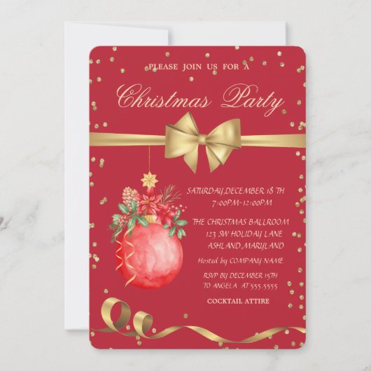 水の色クリスマスボールクリスマスパーティー 招待状 (正面)