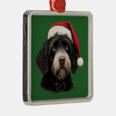 水の色クリスマスポルトガルの水犬 メタルオーナメント (右)