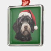 水の色クリスマスポルトガルの水犬 メタルオーナメント (左)