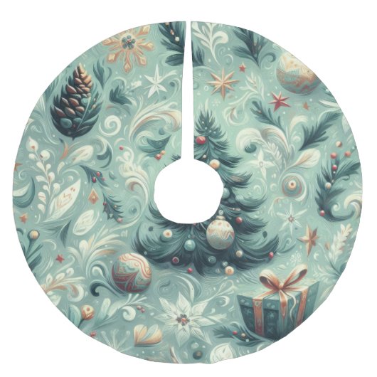 水の色クリスマスモチーフホリデーウィムシーグリーン ブラッシュドポリエステルツリースカート (正面)
