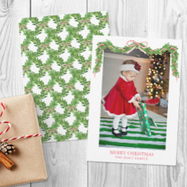 水の色クリスマスレッドストライプのボウのガーランド写真 シーズンカード