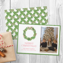 水の色クリスマスレッドストライプのボウリース写真 シーズンカード