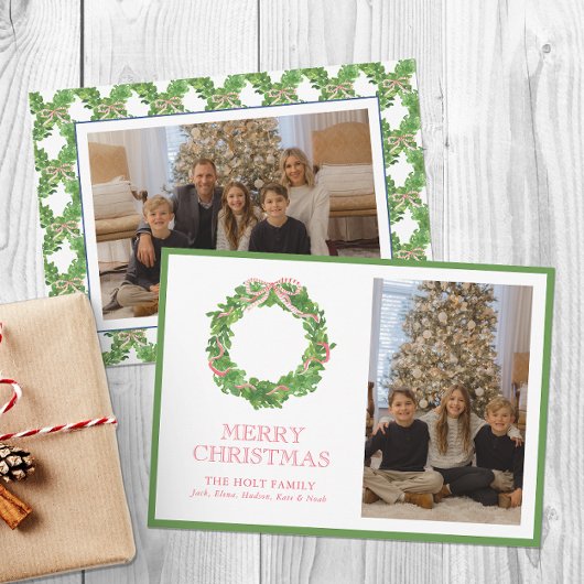 水の色クリスマスレッドストライプのボウリース写真 シーズンカード