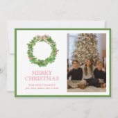 水の色クリスマスレッドストライプのボウリース写真 シーズンカード (正面)