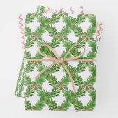 水の色クリスマスレッドボウストライプのガーランド ラッピングペーパーシート (インサイチュ)