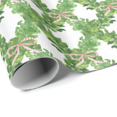 水の色クリスマスレッドボウストライプのガーランド ラッピングペーパー (ロールコーナー)