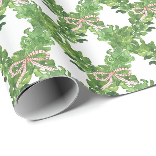 水の色クリスマスレッドボウストライプのガーランド ラッピングペーパー (ロールコーナー)