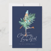 水の色クリスマスロヴィンガールホールディングパインツリー シーズンカード (正面)