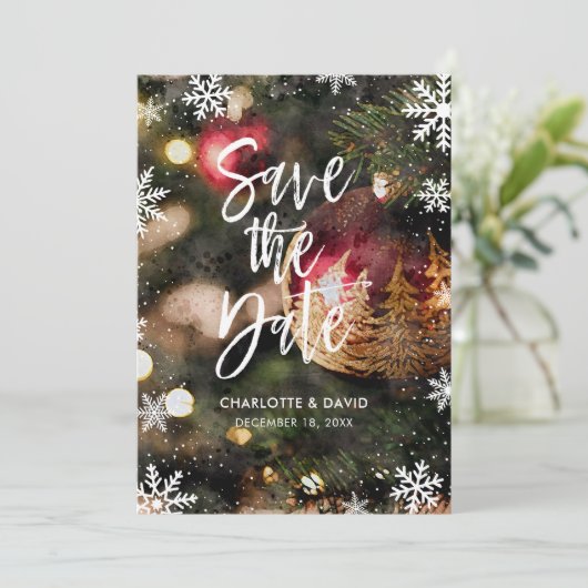 水の色クリスマス冬の日付カードを保存 セーブザデート (スタンド正面)