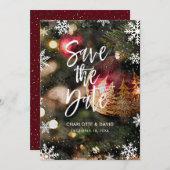 水の色クリスマス冬の日付カードを保存 セーブザデート (正面/裏面)