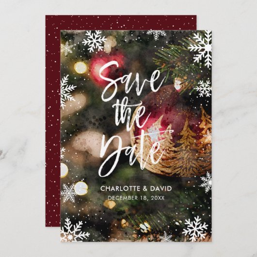 水の色クリスマス冬の日付カードを保存 セーブザデート (正面/裏面)