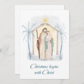 水の色クリスマス出生宗教的な休日C シーズンカード (正面/裏面)