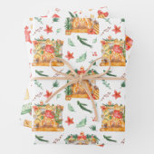 水の色クリスマス暖炉もみのプレゼント格言 ラッピングペーパーシート (インサイチュ)