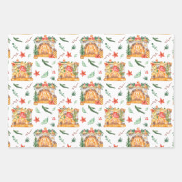 水の色クリスマス暖炉もみのプレゼント格言 ラッピングペーパーシート