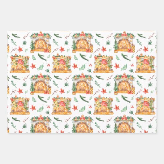 水の色クリスマス暖炉もみのプレゼント格言 ラッピングペーパーシート (正面)