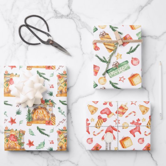 水の色クリスマス暖炉もみのプレゼント格言 ラッピングペーパーシート (正面)