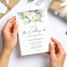 水の色クリーム牡丹&バラ結婚式の招待