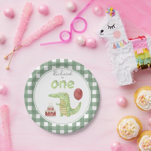 水の色クロコダイル1日の誕生日 ペーパープレート (パーティー)