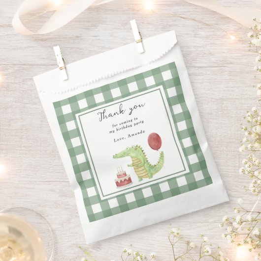 水の色クロコダイル1st誕生日ありがとう フェイバーバッグ (クリップ留めされた状態)