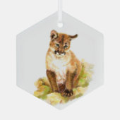 水の色クーガーキッテンワイルドライフアニマルアート ガラスオーナメント (裏面)