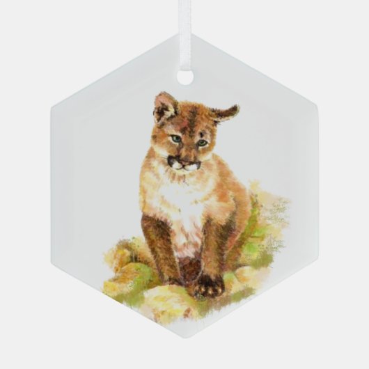 水の色クーガーキッテンワイルドライフアニマルアート ガラスオーナメント (裏面)