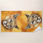 水の色クーガー、プーマ、マウンテンライオン猫 ビーチタオル (正面)