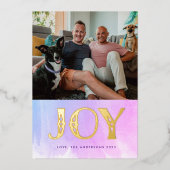 水の色グラデーションの金ゴールド喜びクリスマスフォト 箔シーズンカード (正面)