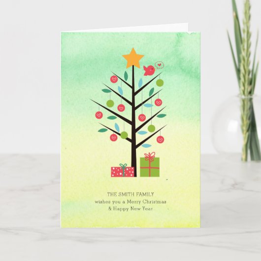 水の色グラデーションクリスマスツリーホリデーカード シーズンカード (正面)