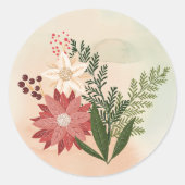 水の色グラデーションポインセティアクリスマスホリデー ラウンドシール (正面)