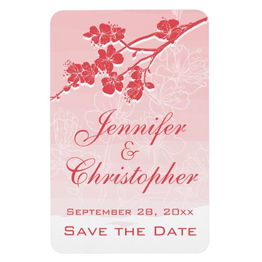 水の色グラデーション赤春花の日付を保存 マグネット (縦)