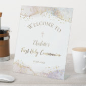 水の色グリッター第一聖餐式ウェルカムサイン 台座サイン (インサイチュ)