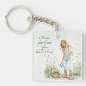 水の色グリーンガーデン若いママ母の日 キーホルダー (正面)